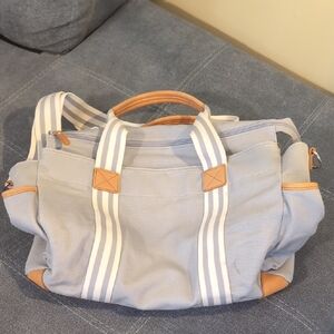 Pottery Barn Kids Canvas Gray/White Diaper Bag & Changing Pad Large Clean EUC